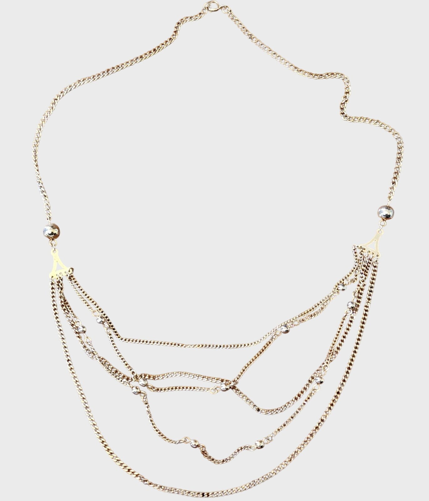 Vintage Layered Gold Tone Necklace 5Beaded Accents & 24″ Chain 5 strand Bib