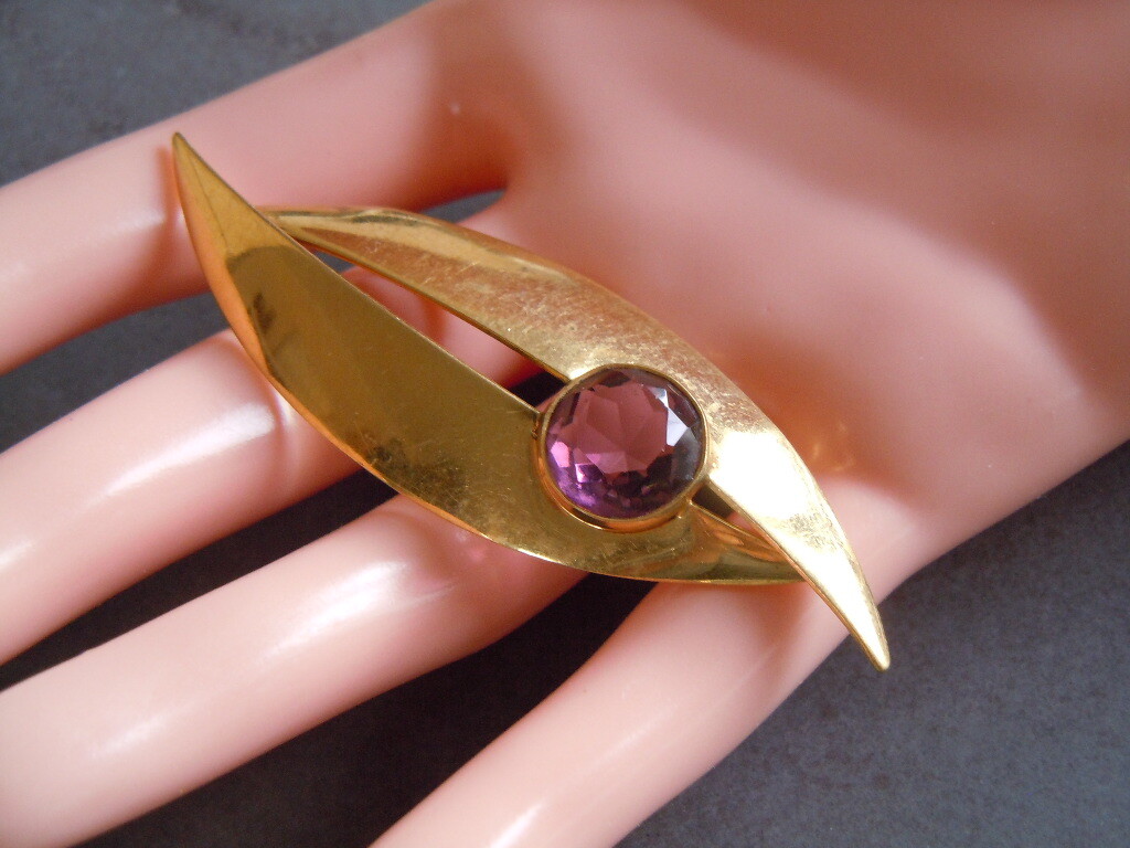 Vintage Brooch Double ERD Purple Gemstone 7.3 g/7.2 x 2.2 cm