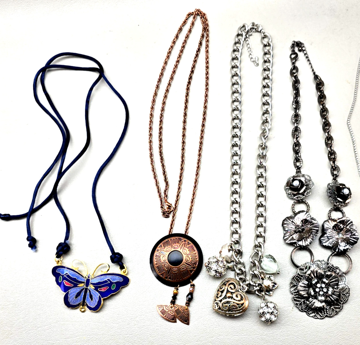 Vintage Style Necklace Lot Butterfly Cloisonne Pendant Statement Jewelry