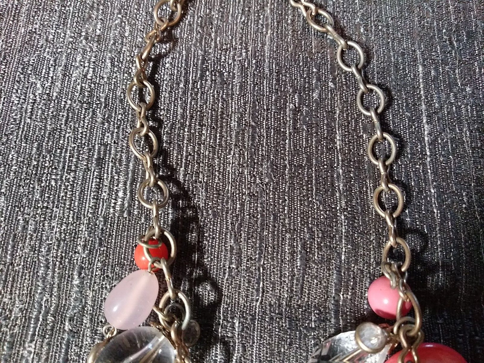 Necklace Multi Shape Beads Peach White and Clear Vintage