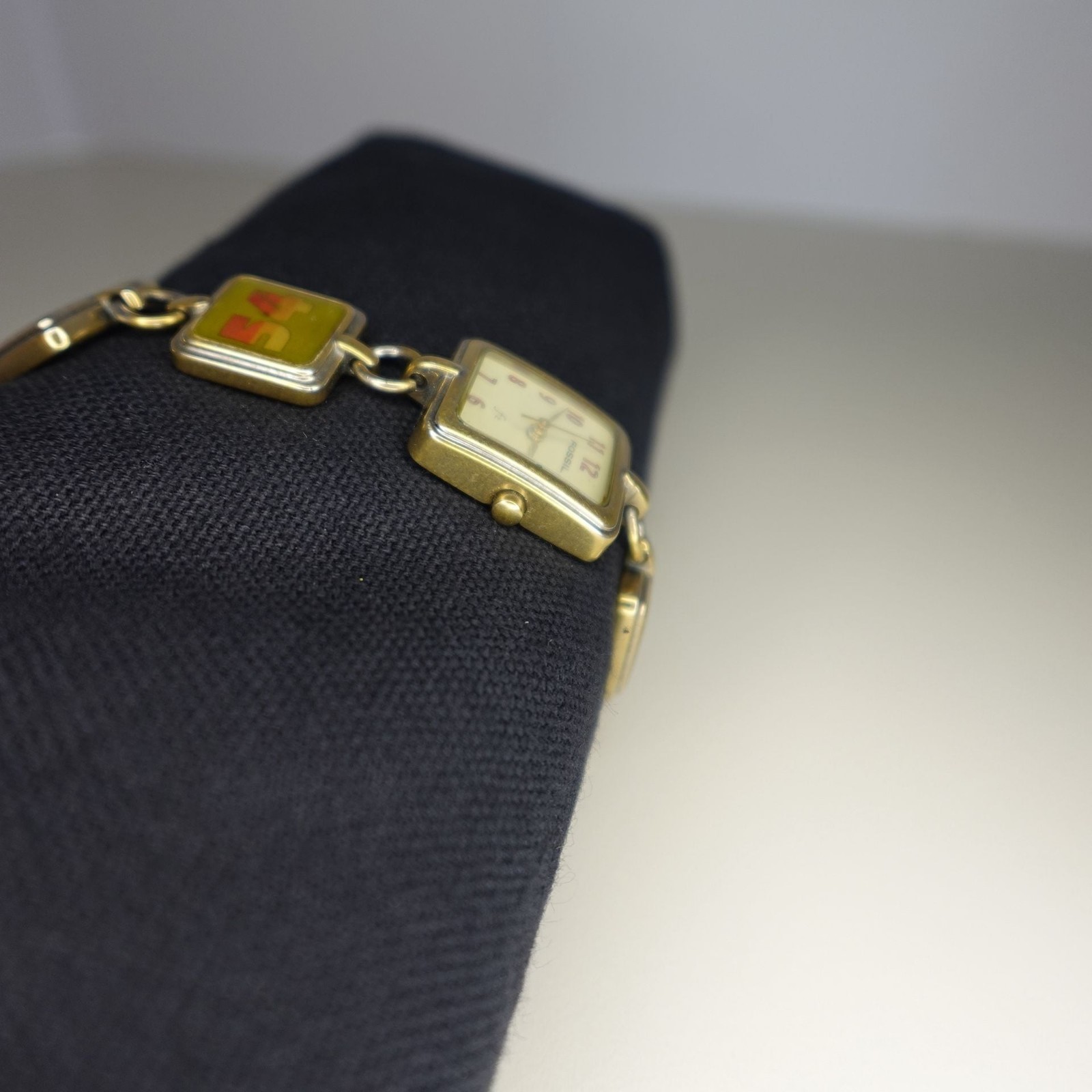 Vintage Fossil Charm Bracelet Watch with Pineapple and Ladybug Charms