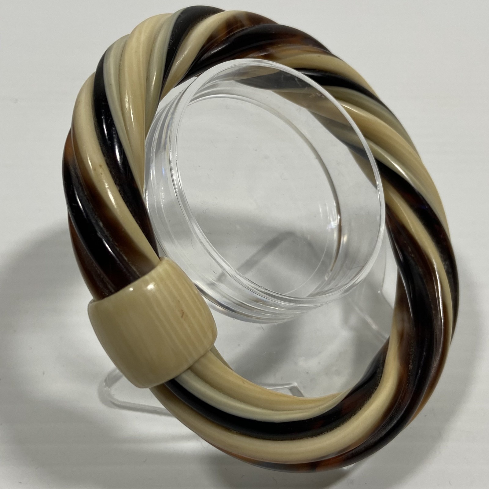 Lea Stein Paris Brown Cream Black Twisted Knot Plastic Acetate Cellulose Bangle