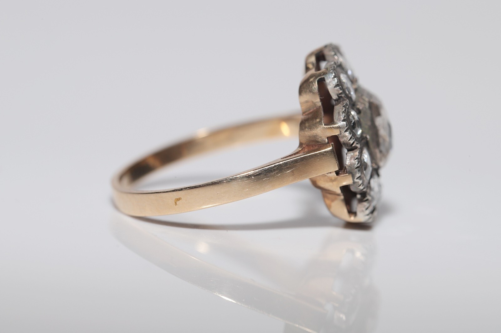 New Made 14k Gold Top Silver Natural Rose Cut Diamond Decorated Ring