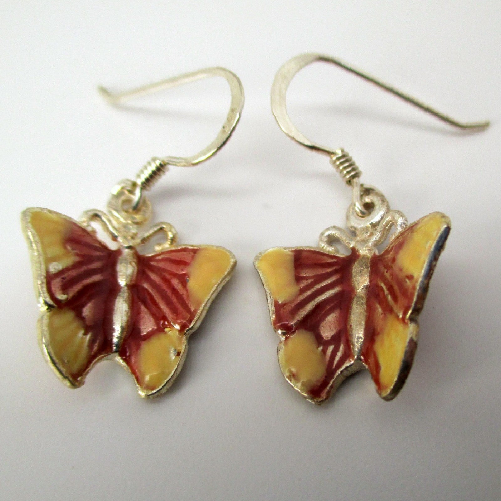 BUTTERFLY EARRINGS Sterling Silver & ENAMEL Green BLUE Magenta PINK Dangle DROP