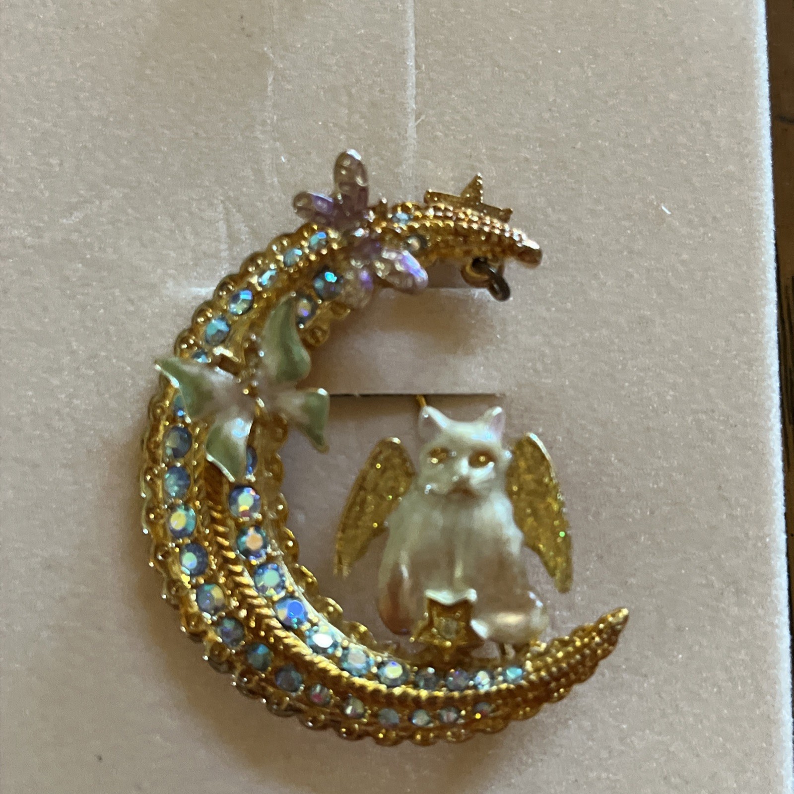 Kirks Folly Crescent Moon Cat Angels Insects, ￼Hourglass Brooch Gold Tone E2