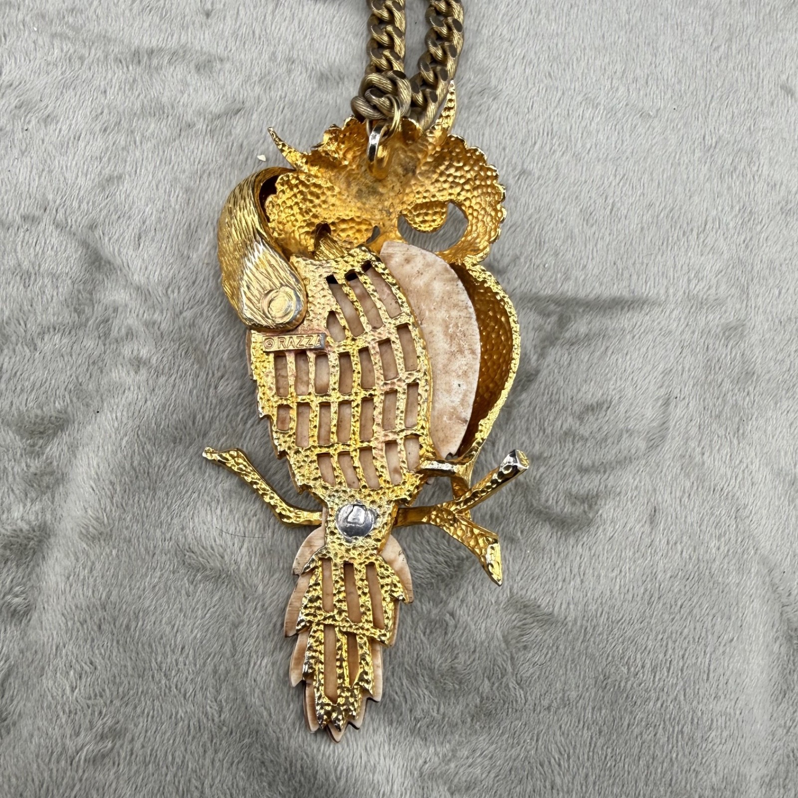 Vintage Lucca Razza Necklace Gold Tone Owl Heavy 20” READ