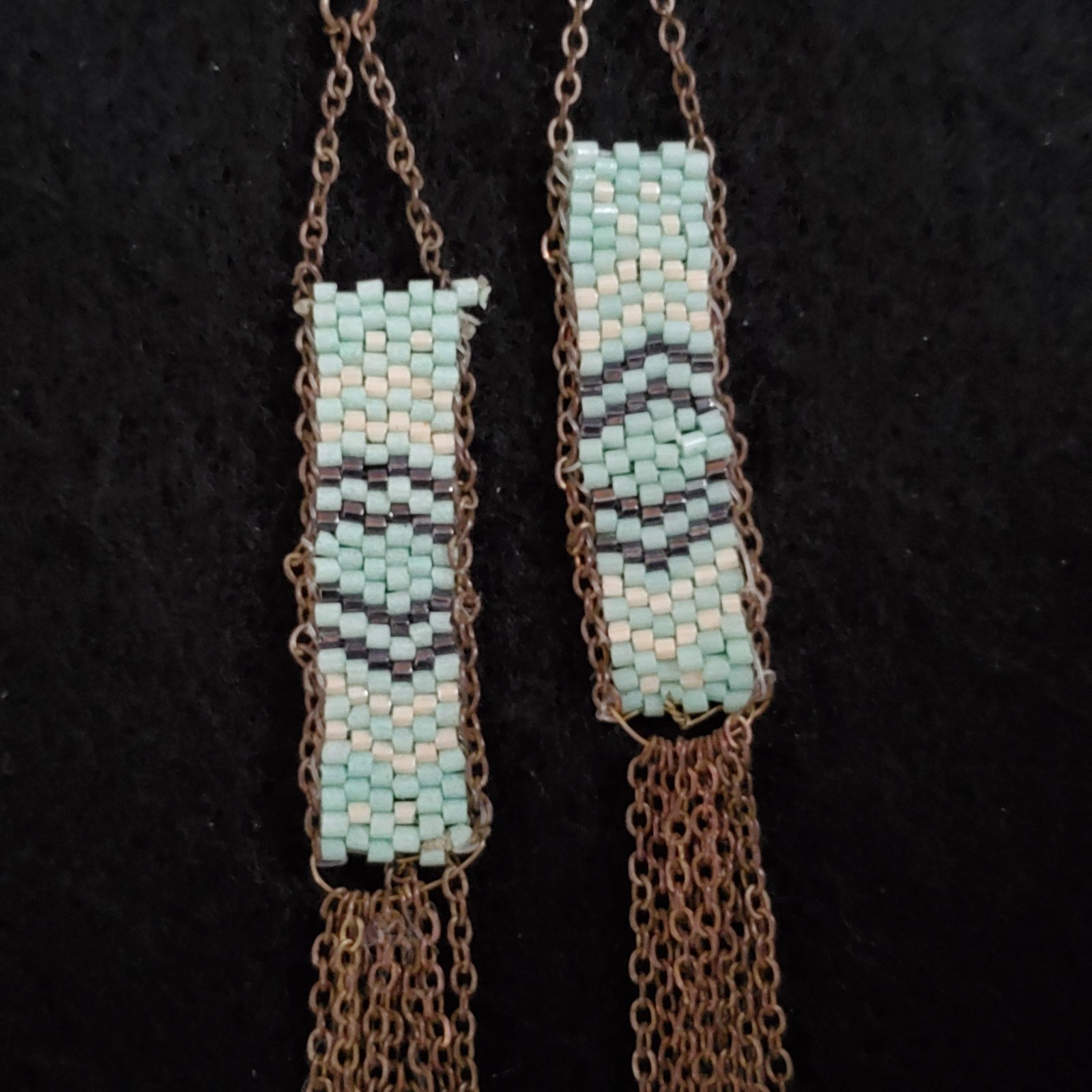 Vintage Tassel Earrings Beaded Blue Dangle Southwestern 4″