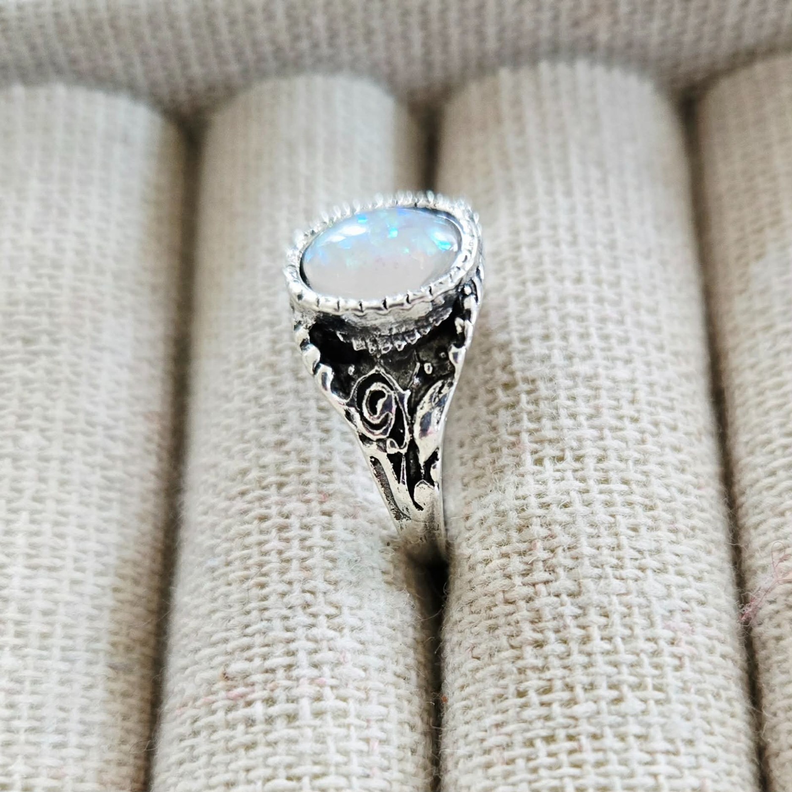 Oval Cut Simulated Opal Ring Size 5 Vintage Retro Next Day Shipping