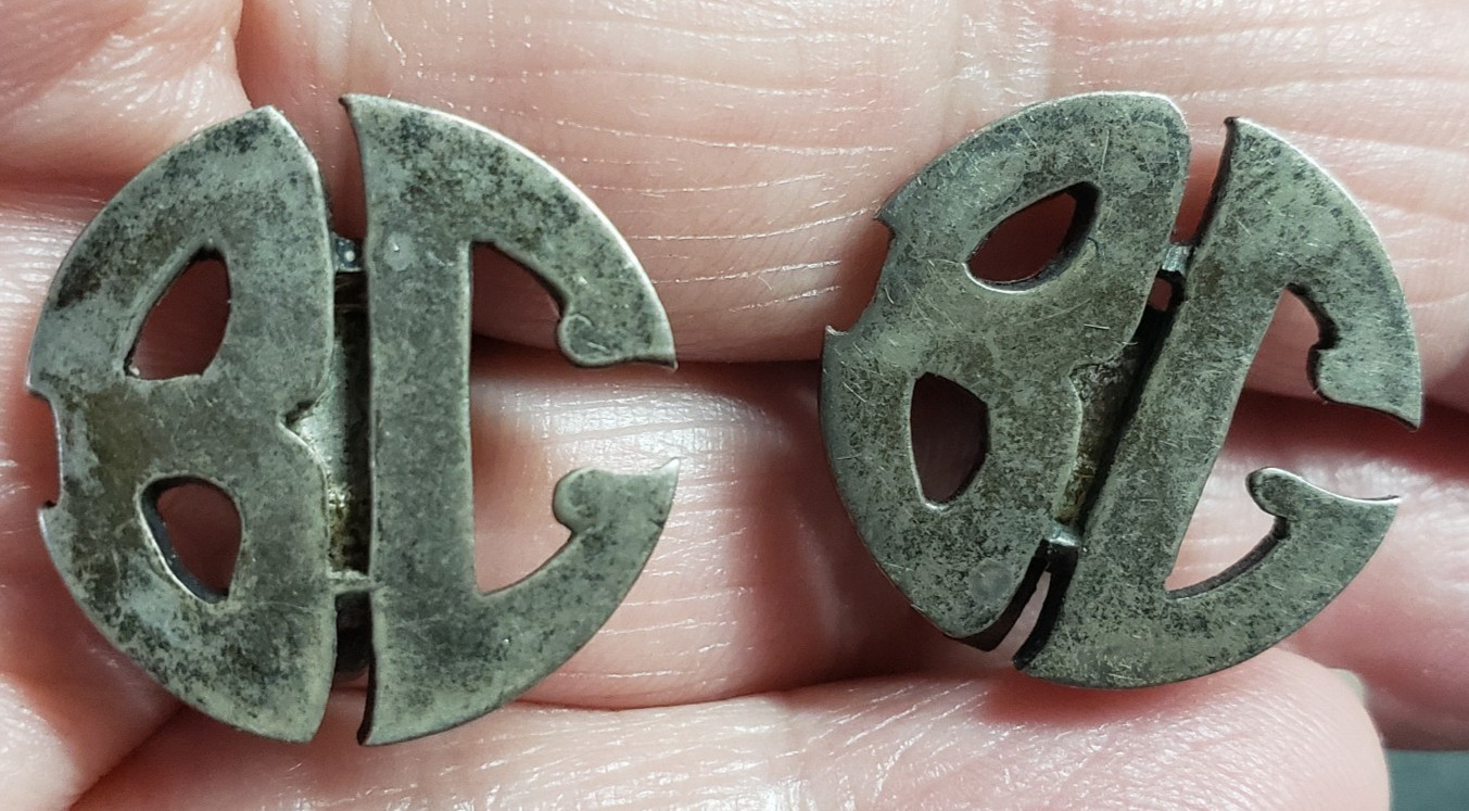 Silver Toned Metal BG Initial Screw Back Earrings Vintage Jewelry Gift