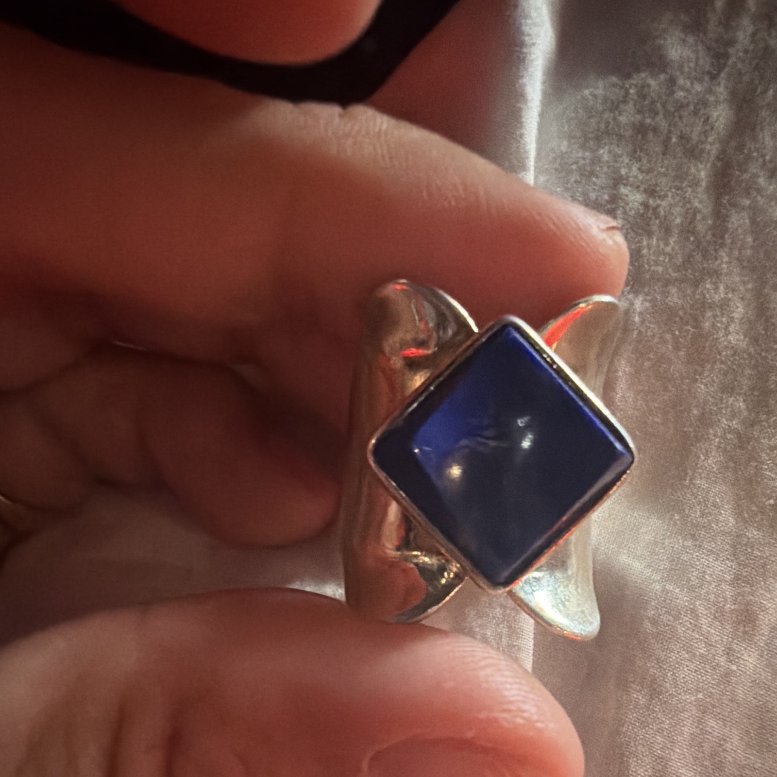 925 Silver Lapis Square Bezel Set Cocktail Statement Ring Sz 7 Signed