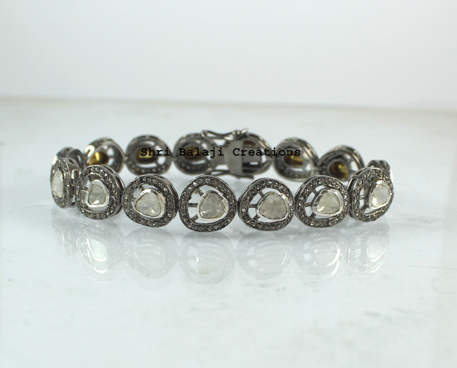 Bangle Natural Rosecut Diamond Uncut Diamond 925Sterling Silver Victorian Bangle