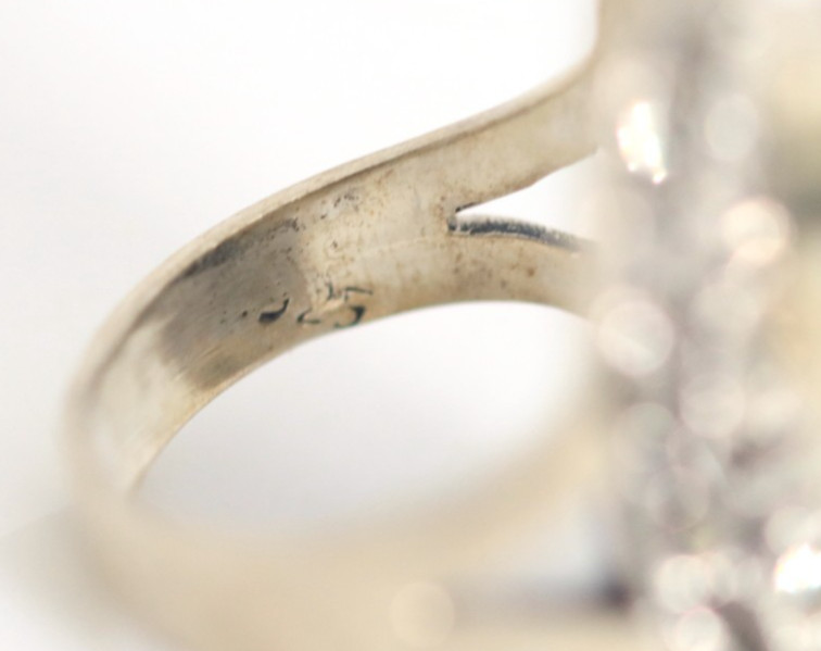 Sterling Silver Art Deco Ring 1915-1935 Oval Onyx & Marcasite, Size 53