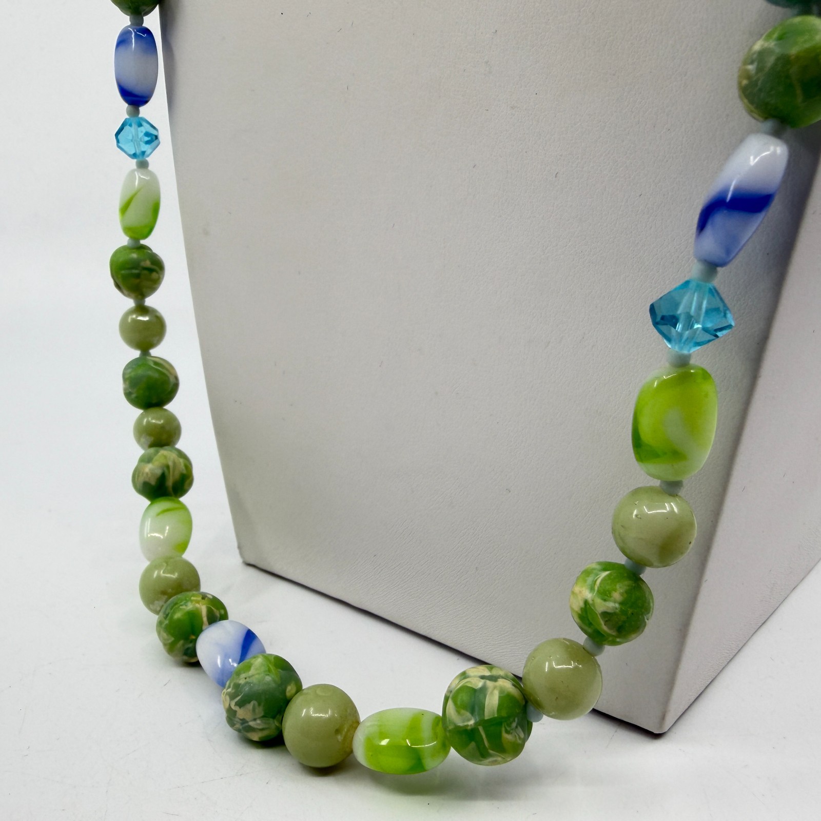 Green & Blue Bead Statement Necklace Boho Layering Jewelry Unique Beachy Gift