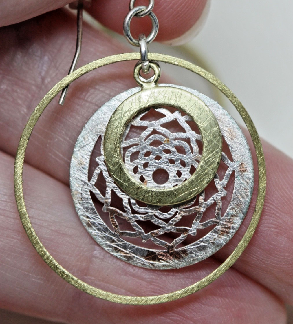 Silver Gold & Copper Tone Dangle Drop Hoop Pierced Earrings