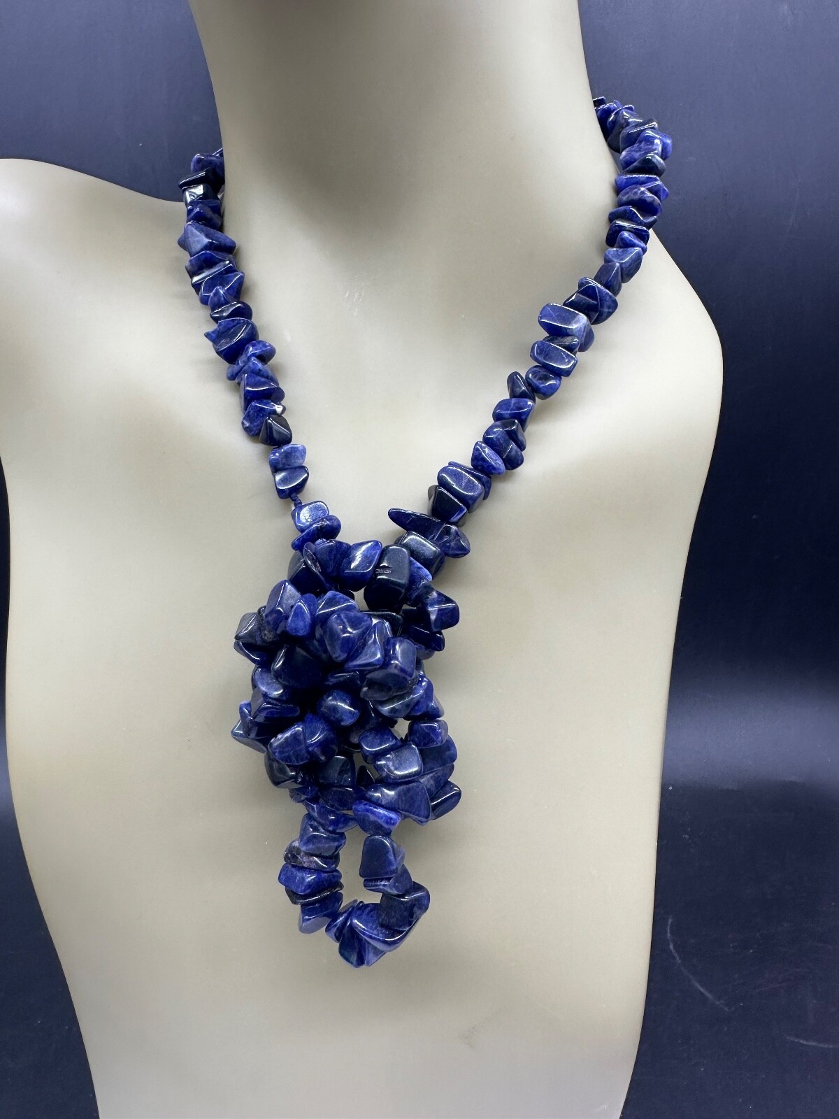 ESTATE LAPIS STONE NUGGET STRAND STRING NECKLACE 30″