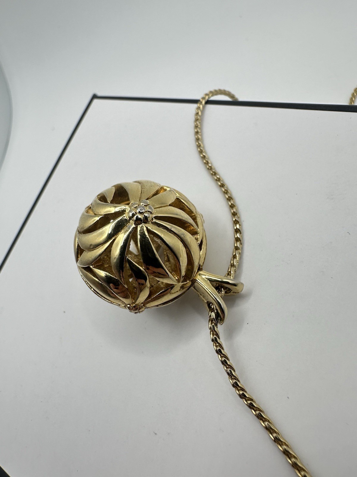 VTG D’ORLAN 1960s GOLD PLATED NECKLACE 36″IN XL Estate Sale Signed Ball Orb Read