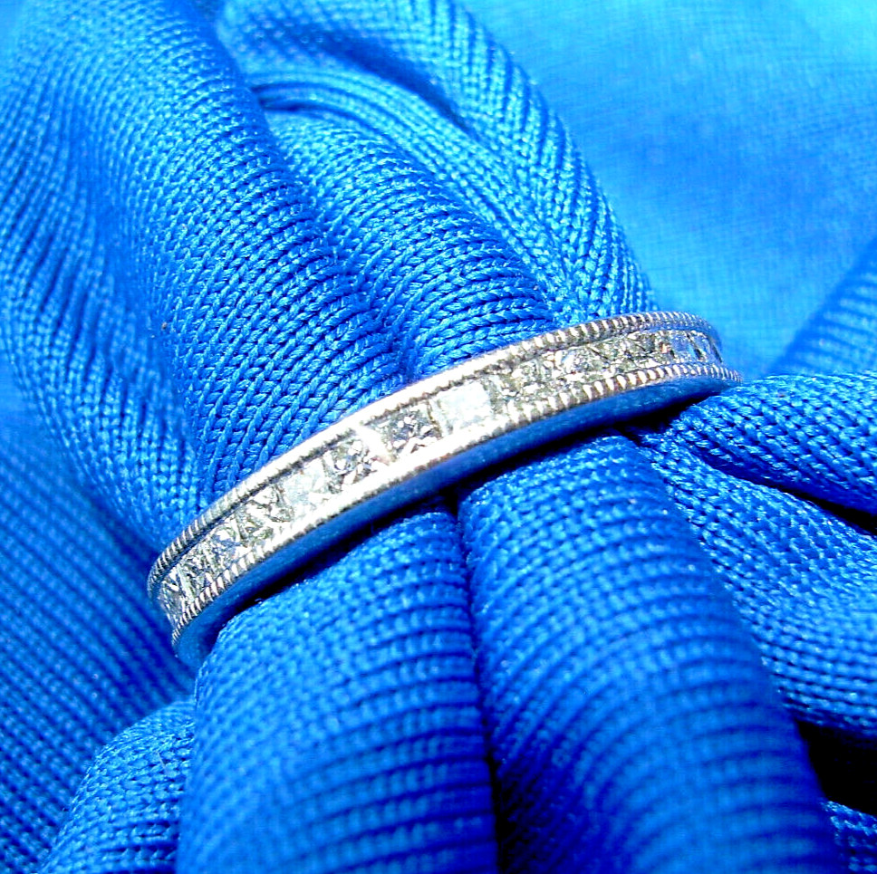 EARTH MINED DIAMOND DECO Wedding Band Vintage Style SOLID PLATINUM Eternity Ring