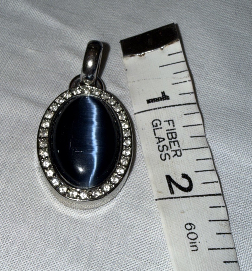 Vintage Silvertone Pendant With A Dark Blue Man-Made Stone With Sm Crystal/CZ