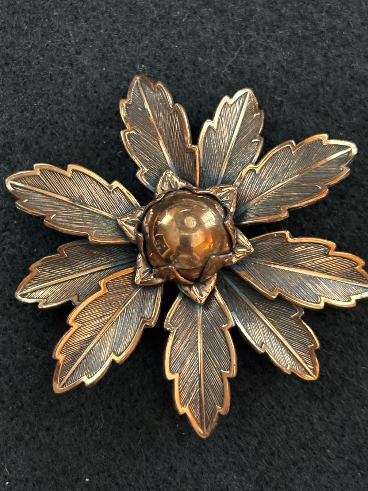 Vintage Solid Copper Flower Brooch Pin 2.5 Inch Bell Trading Post