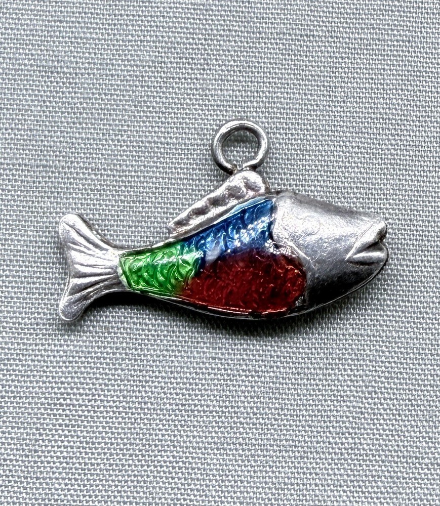 Vintage Silver Enamel Colorful Fish Charm Sea Life Tropical