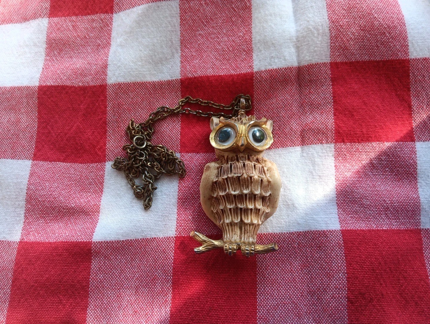 VINTAGE RAZZA OWL GOLD TONE PENDANT NECKLACE SIGNED JEWELRY