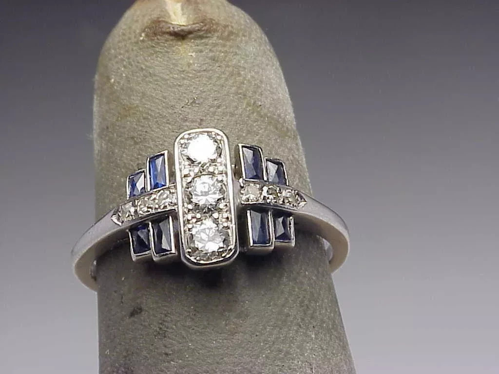 3.5Ct Art Deco Style Lab Created Diamond & Sapphire Anniversary 925 Silver Ring