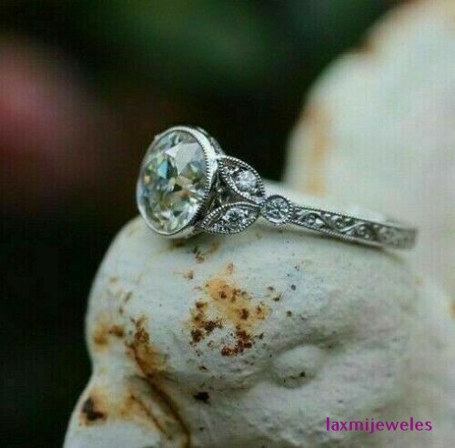 2.2Ct Round Lab-Created Diamond Ring Vintage Lace Halo 14K White Gold Finish