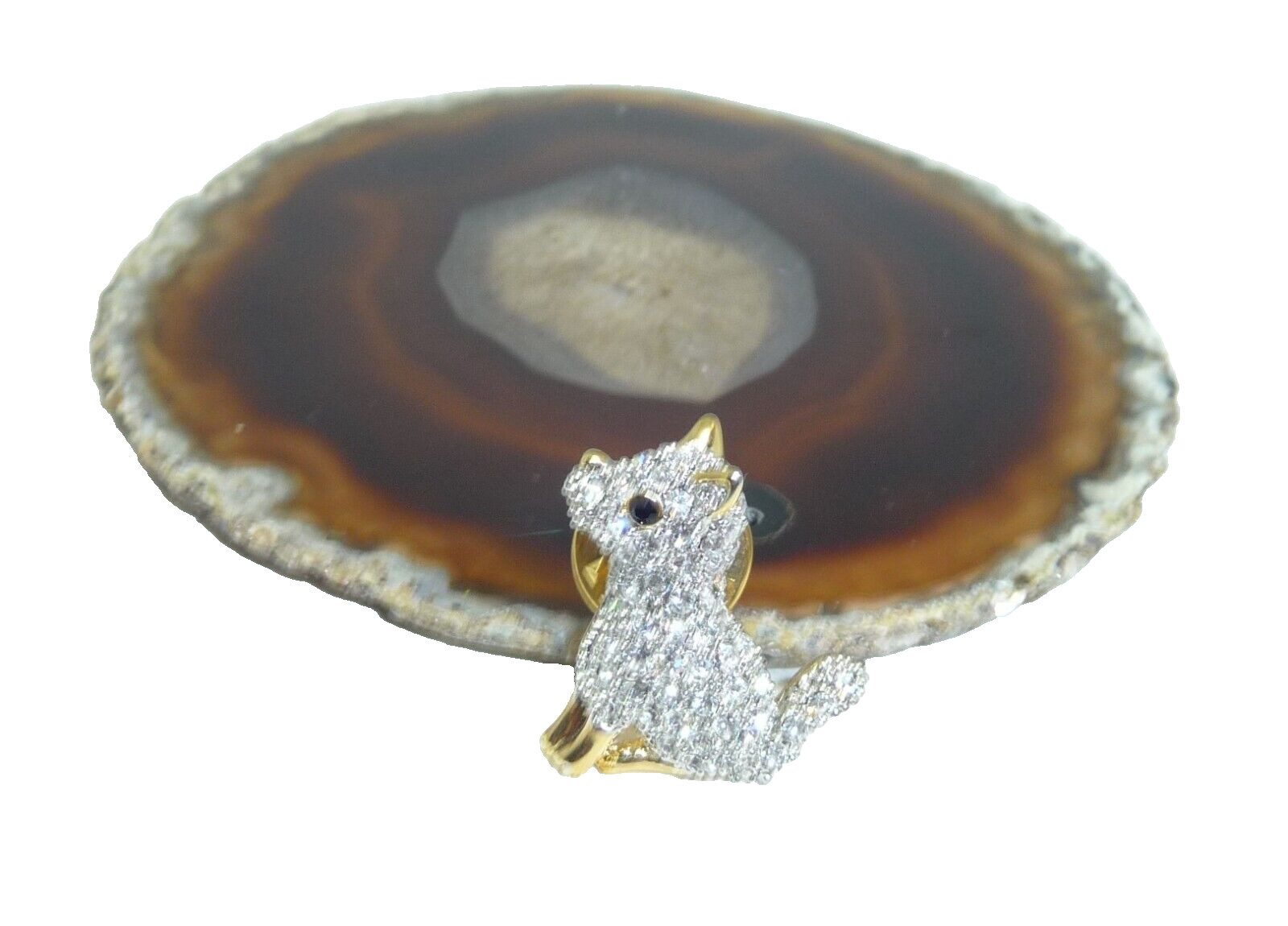 Vintage Landau Gold Tone Crystal Rhinestone Terrier Dog Pin USA SELLER