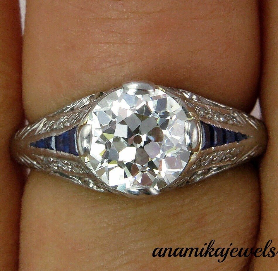 2.98CT Lab-Created Round Cut Diamond Antique Vintage Art Deco Ring 14K Gold Over