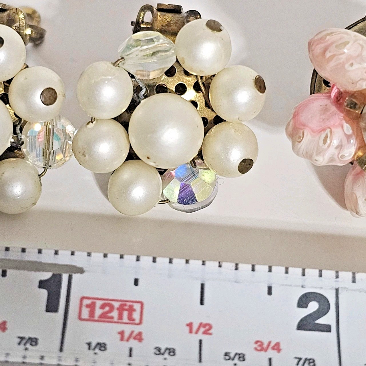 Lot Of 3 Cluster Beaded VTG Clip-on Earrings 2 Japan 1 Hong Kong Handmade Retro