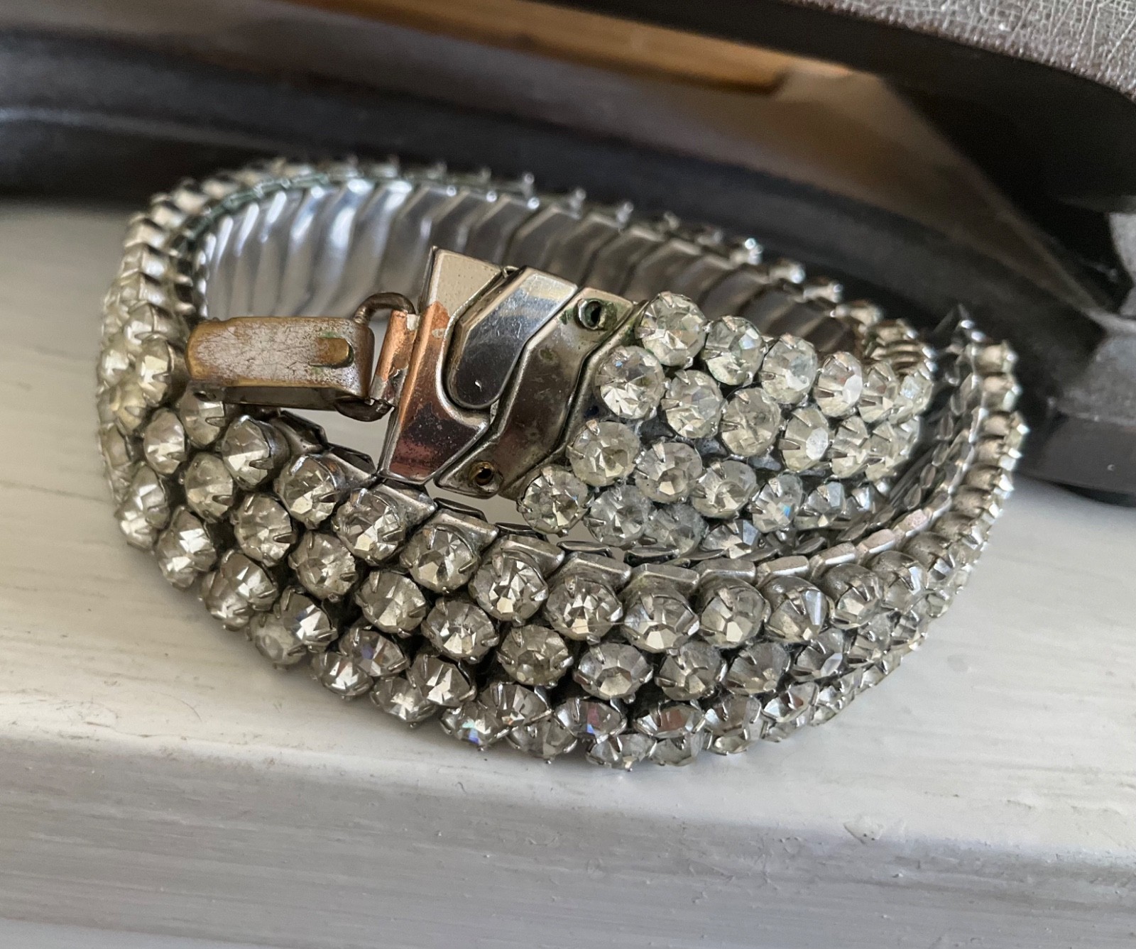 RHINESTONE Expansion Flex CHOKER NECKLACE Vintage Estate DIY As Found Airflex