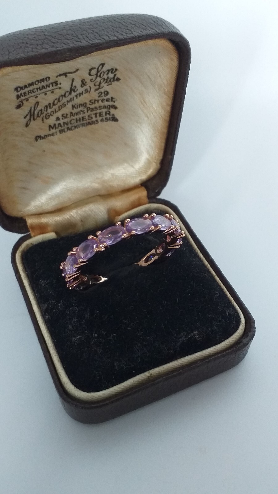 Vintage 1990-s 14 Ct Rolled Gold Amethyst Band Ring Size UK S US 9- Hallmarked.
