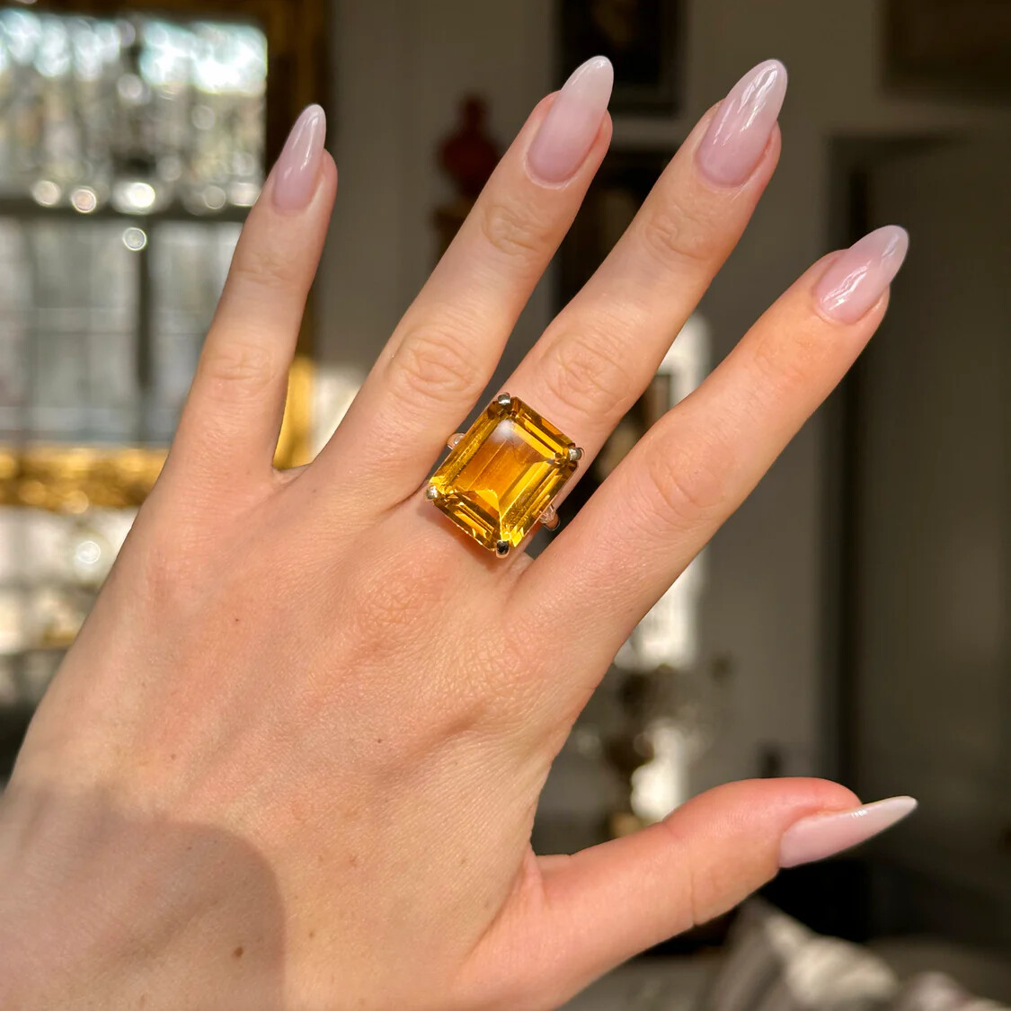 Solid 925 Sterling Silver Natural Citrine Cut Handmade Dainty Ring All Size