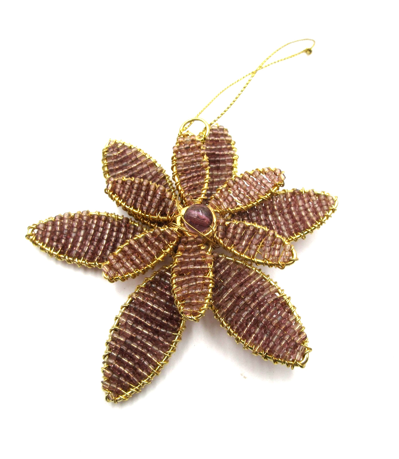 VTG HAND MADE FLOWER bead pink Purple Gold tone Pendant for necklace or Ornament