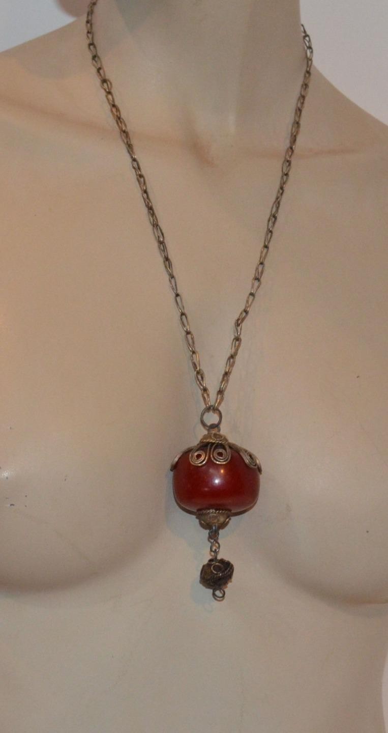 LARGE VINTAGECHERRY RED AMBER BEAD NECKLACE