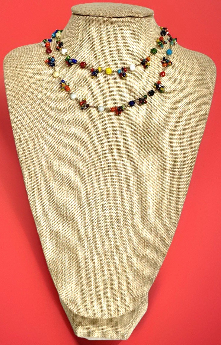 Antique Art Deco/Flapper Multi-Color Art Glass Bead Necklace, 30″ Long