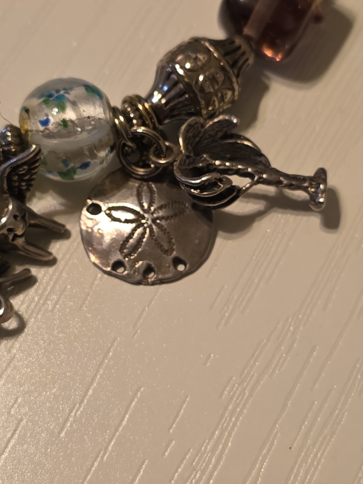 Vintage Bracelet With Sterling Silver Charms And Glass Beads 7.5″ Long