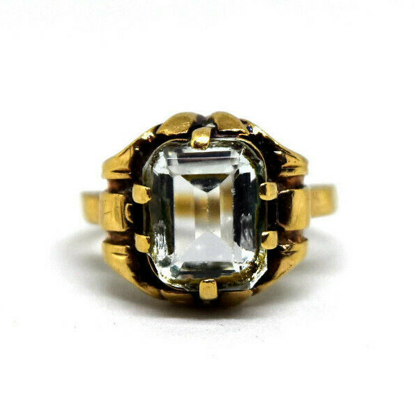 Antique 10K Yellow Gold and Natural Light Blue Topaz Ring Size 4