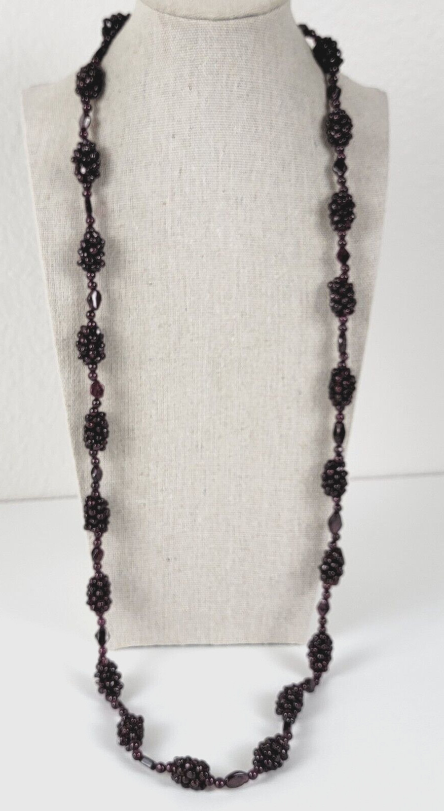 Vintage Garnet Cluster Beaded Necklace 32 In Continuous No Clasp