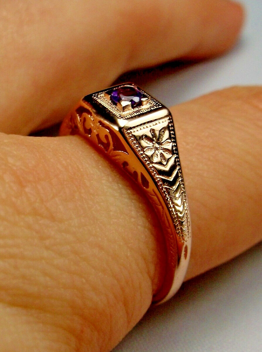 Natural Amethyst Ring, Art Deco Jewelry, (Custom Made) US SELLER-Giftwrapped