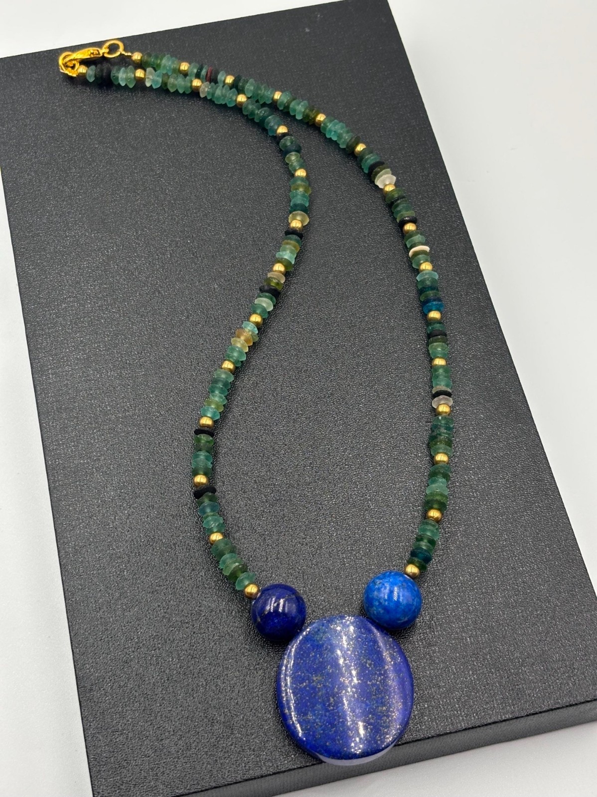 Antique Beaded 100% Lapis Lazuli With Roman Glass Necklace From Afghanistan