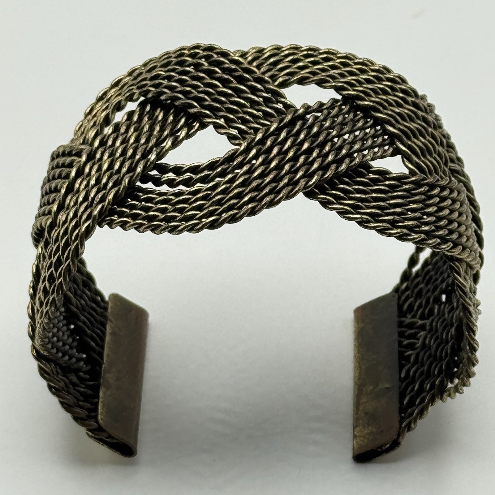 Vintage Brass Braided Mesh Wide Cuff Bracelet Boho Statement Open Bangle