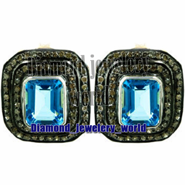 Stunning 1.87ct Rose Cut Diamond Blue Topaz Silver Vintage Studs Earring Jewelry