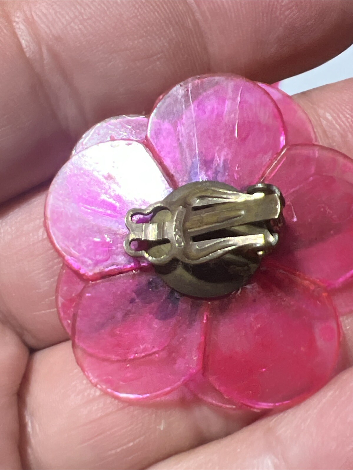 VTG Pink Acetate Flower Clip-on Earrings Marked Japan