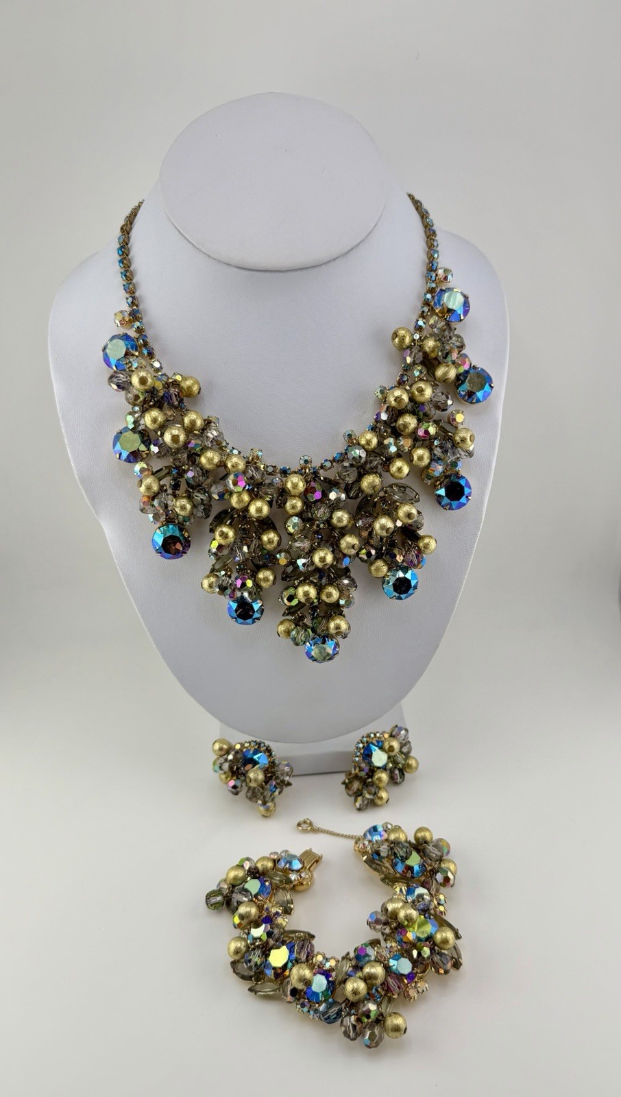 Juliana D&E AB Rhinestone Bracelet Earring Necklace Set Parure Vintage Book