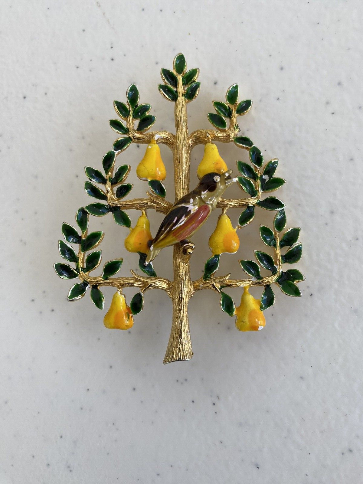 Vintage Cadoro Brooch Partridge Pear Tree Enamel Brooch 12 Days Christmas 60s