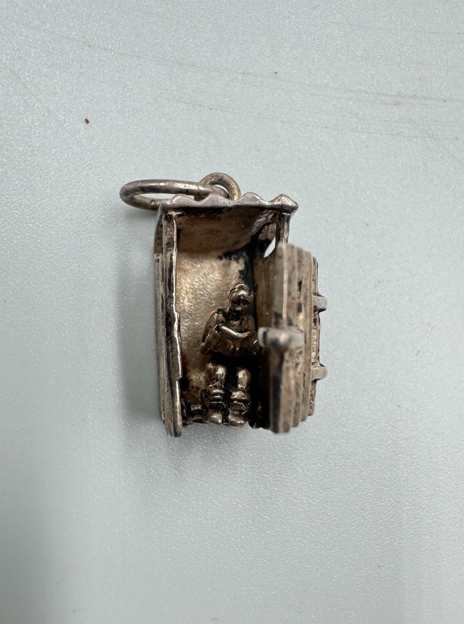 Vintage Sterling Silver Opening Outhouse Charm w/ Mini Figure Funny Novelty