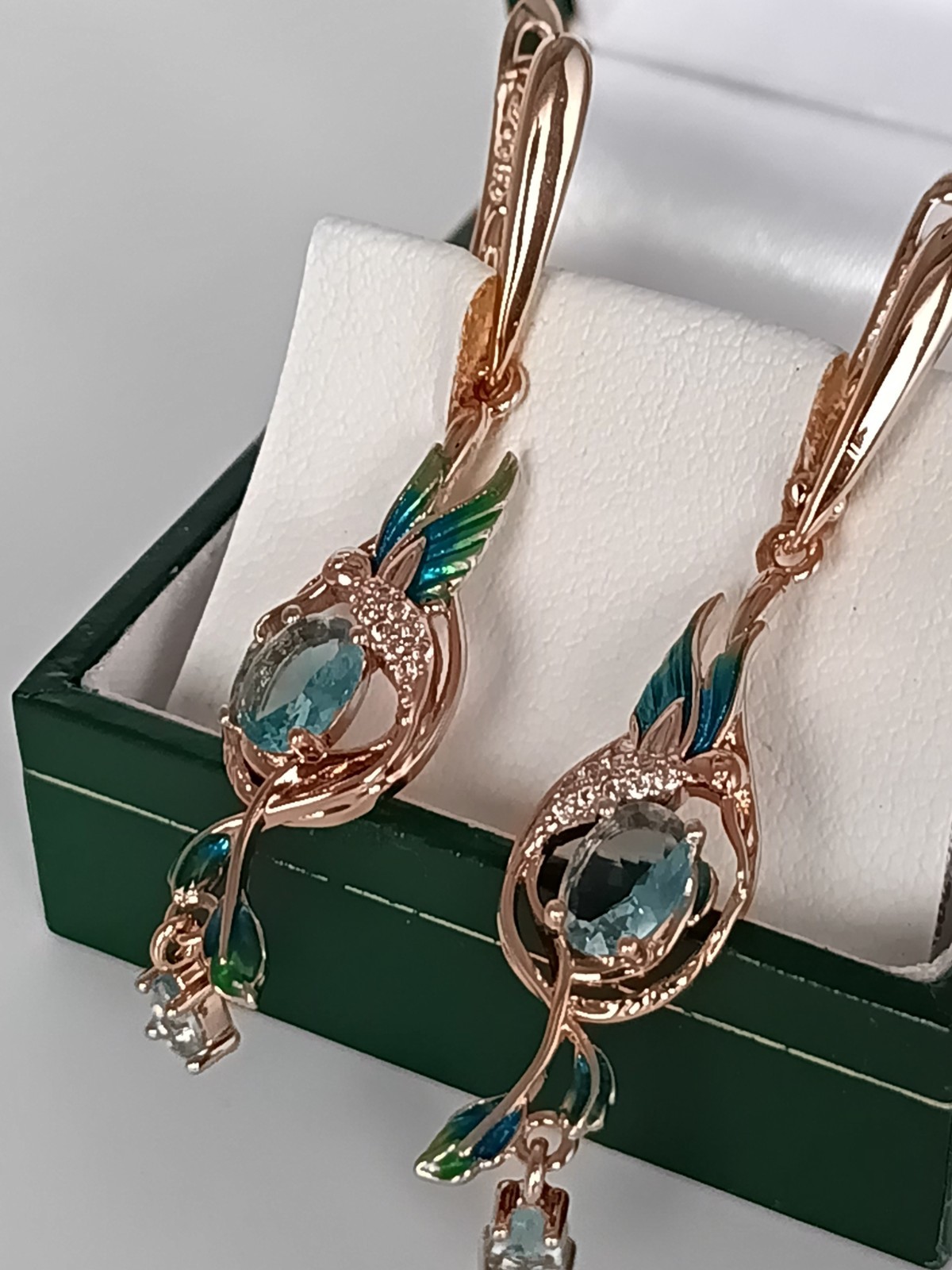 Vintage 1990-s 14 Ct Rolled Gold Aquamarine Zircons Earrings – Hallmarked 585 RG