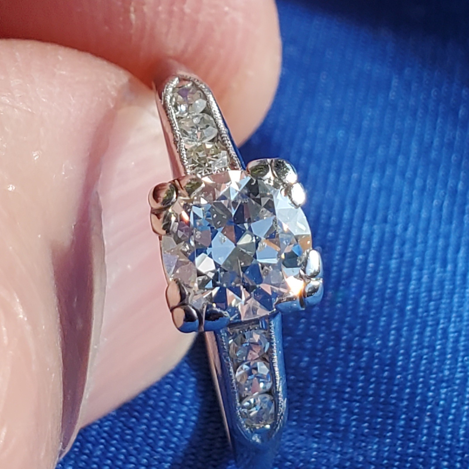Original EARTH MINED DIAMOND Deco Engagement RING Vintage PLATINUM Solitaire 1 C