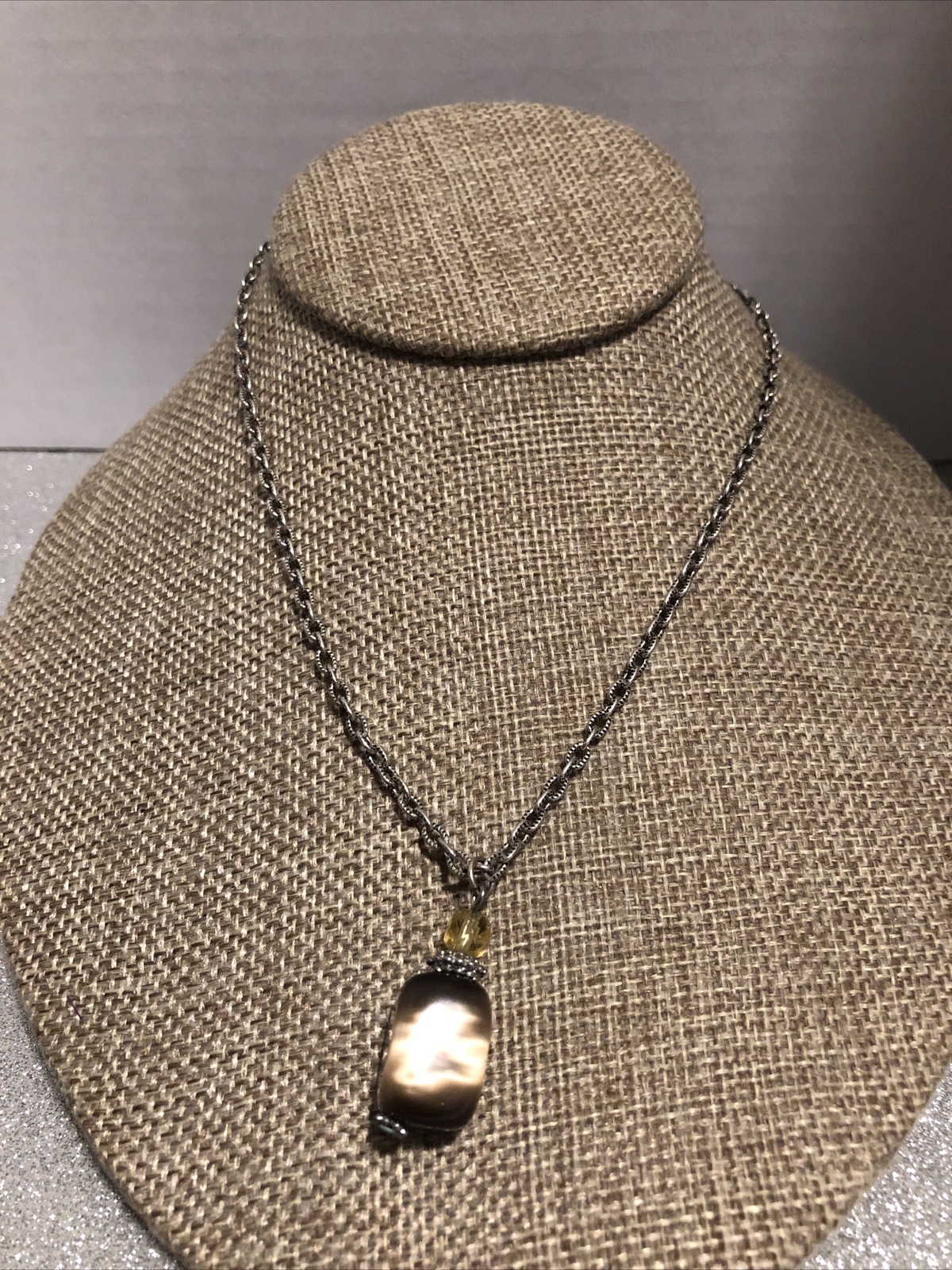 Napier faux jasper stone necklace 16”2” extender signed Silvertone